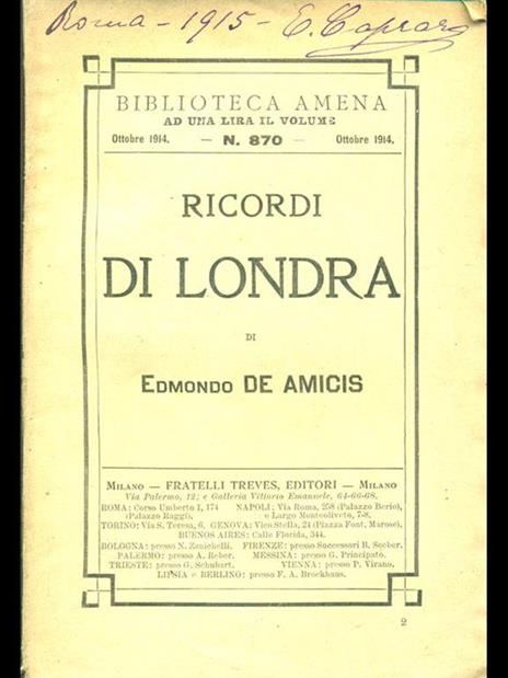 Ricordi di Londra - Edmondo De Amicis - 2