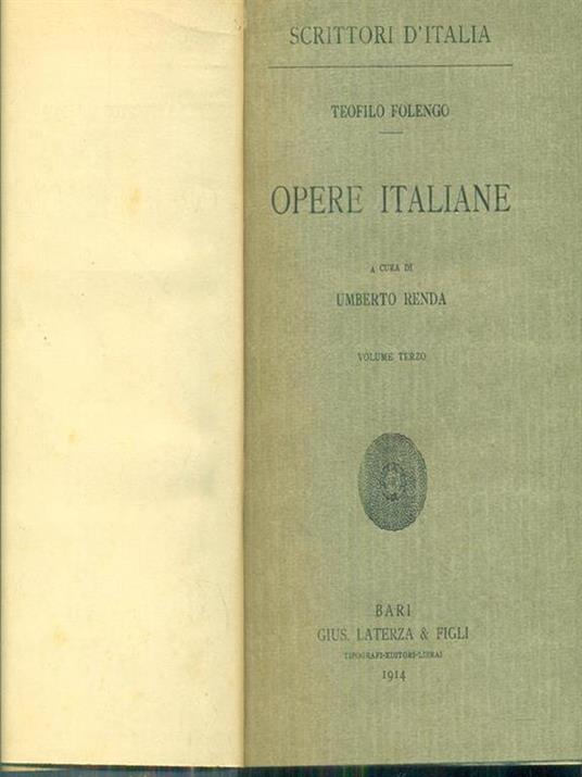 Opere Italiane III - Teofilo Folengo - copertina