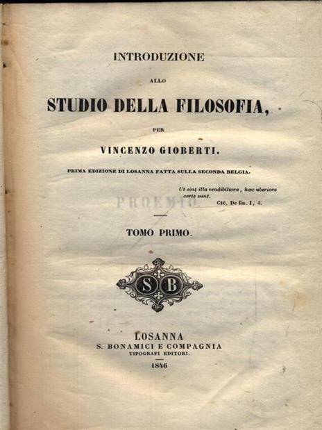 Introduzione allo studio della filosofia tomo terzo - Vincenzo Gioberti - copertina