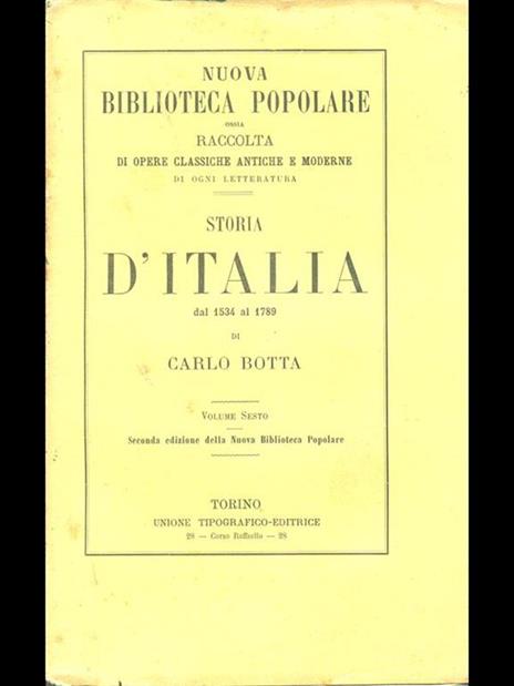 Storia d'Italia dal 1534 al 1789 volume sesto - Carlo Botta - copertina