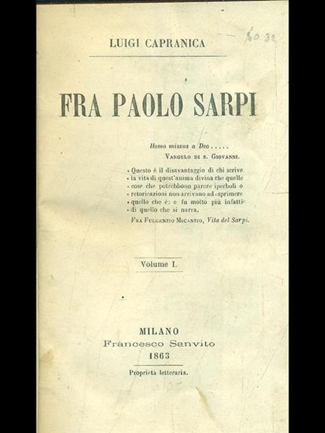 Fra Paolo Sarpi. Vol. 1 - Luigi Capranica - copertina