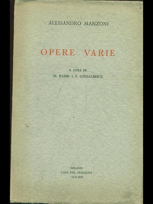 Opere varie vol. II - Alessandro Manzoni - copertina