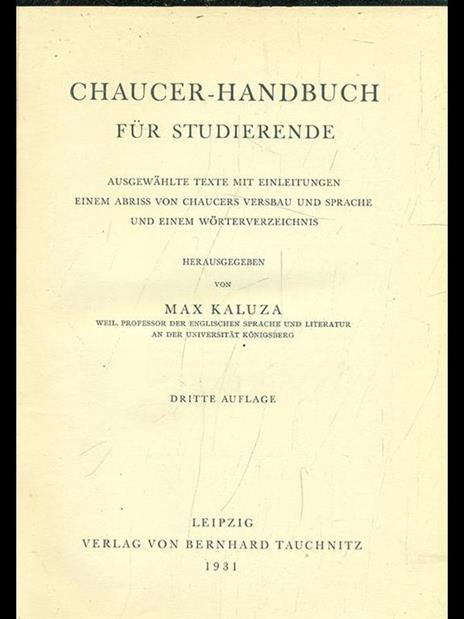 Chaucer-handbuch fur studierende - Max Kaluza - 2