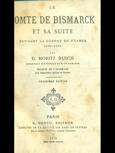 Le comte de Bismarck et sa suite - Moritz Busch - copertina