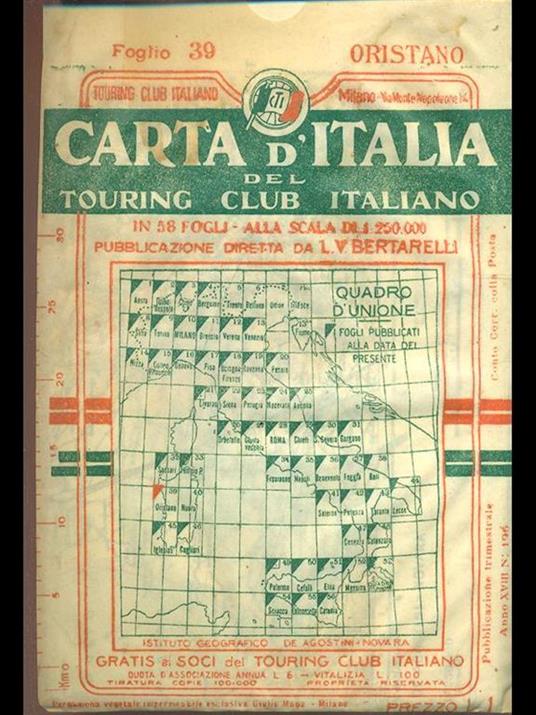 Carta d'Italia del Touring Club Italiano: foglio 39 Oristano - Luigi V.  Bertarelli - Libro Usato - Touring - | IBS