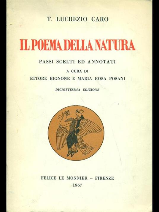 Il poema della natura - Tito Lucrezio Caro - Libro Usato - Le Monnier - |  IBS