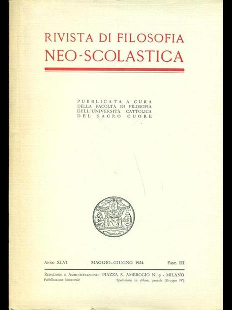 Rivista di filosofia neo-scolastica fasc. 3anno 1954 - copertina