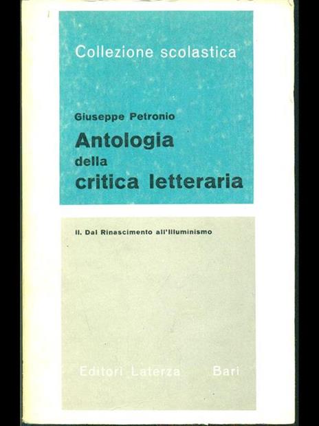 Antologia della critica letteraria II Dal Rinascimento all'Illuminismo - Giuseppe Petronio - copertina