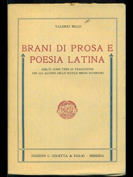 Brani di prosa e poesia latina - Valerio Milio - copertina