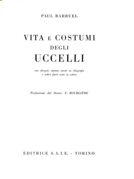 Vita e costumi degli uccelli - Paul Barruel - copertina