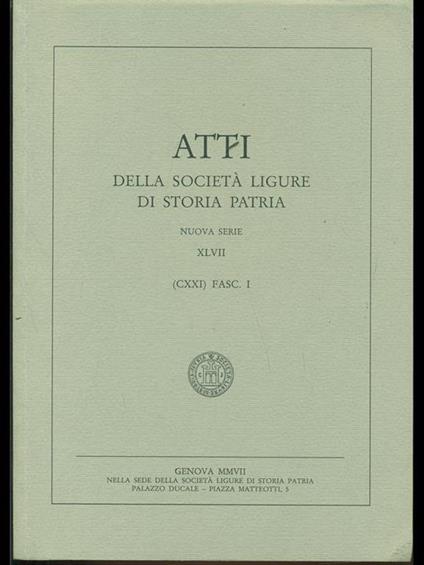 Atti della società ligure di storia patria vol.47 fasc.1 - Vito Piergiovanni - copertina
