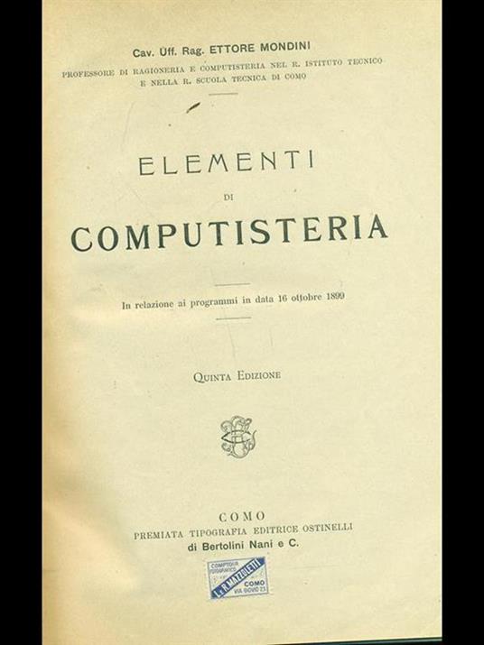 Elementi di computisteria - Ettore Mondini - copertina