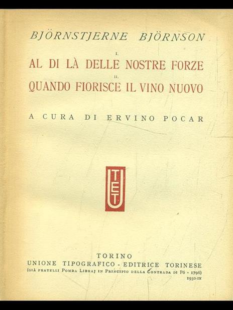 Al di là delle nostre forze - Quando fiorisce il vino nuovo - Bjørnstjerne Bjørnson - copertina