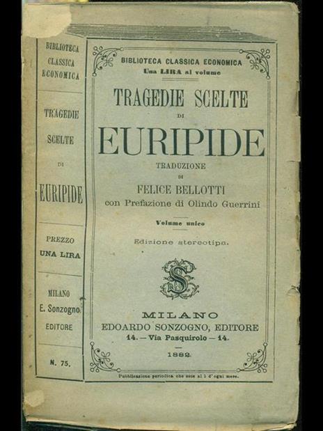 Tragedie scelte di Euripide - Felice Bellotti - copertina