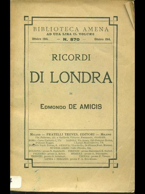 Ricordi di Londra - Edmondo De Amicis - copertina