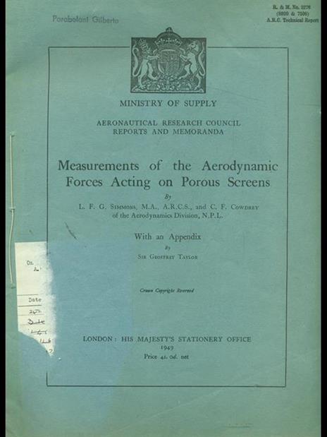 Measurements of the aerodymanic forces actingon porous screens - copertina