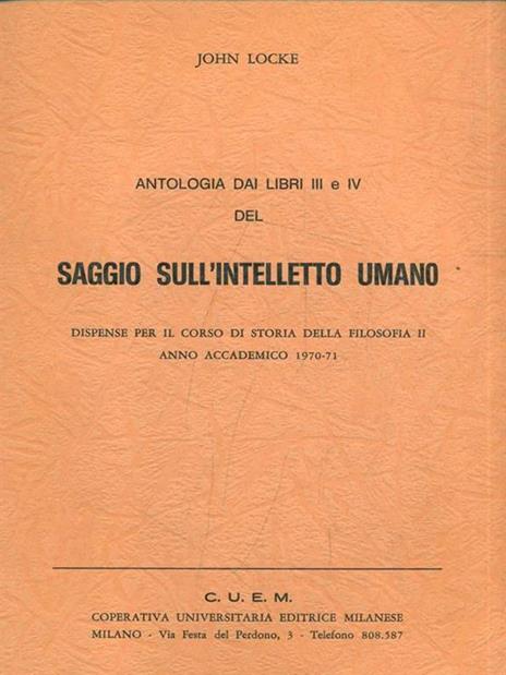 Antologia dai libri III e IV del Saggio sull'0ntelletto umano - John Locke - copertina