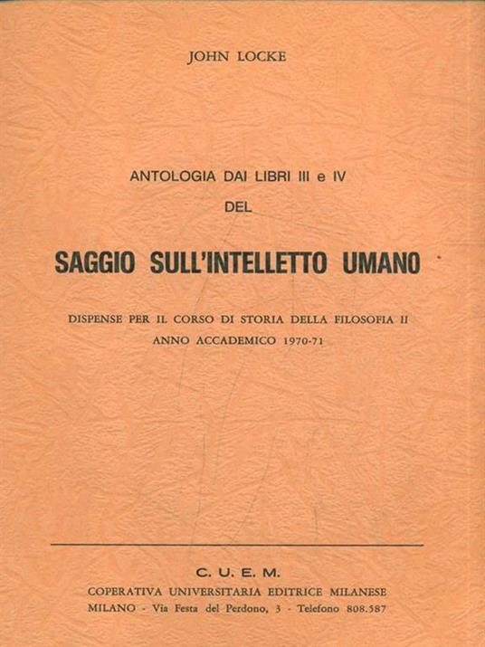 Antologia dai libri III e IV del Saggio sull'0ntelletto umano - John Locke - copertina