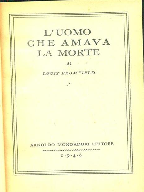 L' uomo che amava la morte - Louis Bromfield - copertina