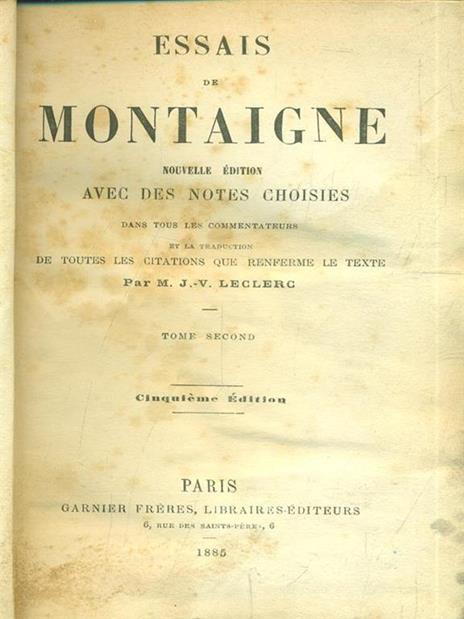 Essais de Montaigne tome II - Joseph Victor Leclerc - copertina