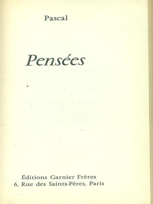 Pensées - Blaise Pascal - copertina