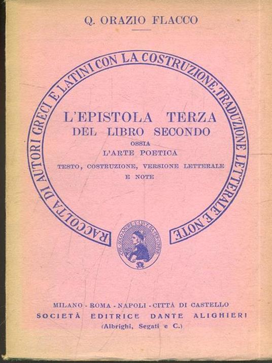 L' epistola terza del libro secondo ossia l'arte poetica - Q. Flacco Orazio - copertina