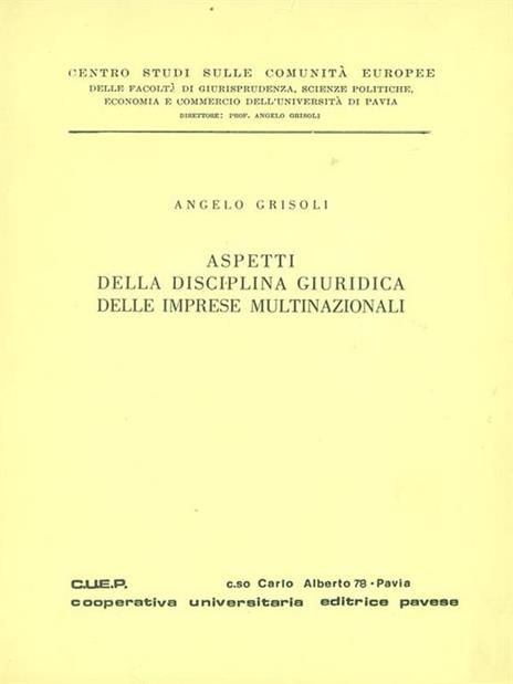 Aspetti della disciplina giuridica delle imprese multinazionali - Angelo Grisoli - copertina