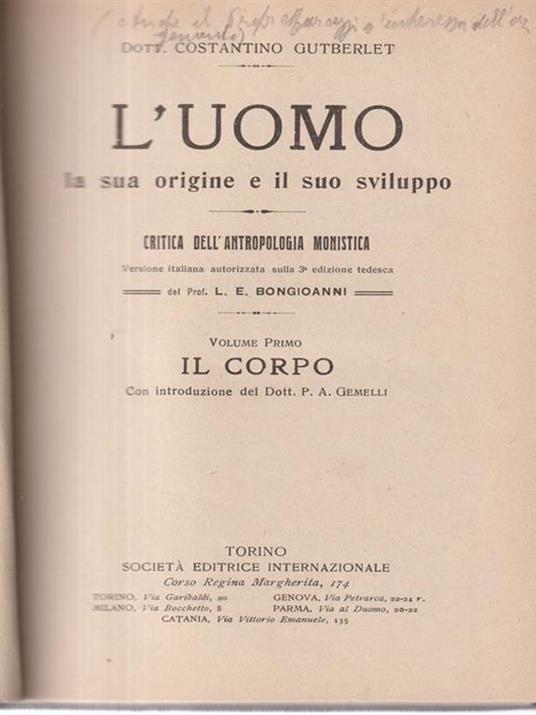 L' uomo la sua origine e il suo sviluppo 2vv. - copertina