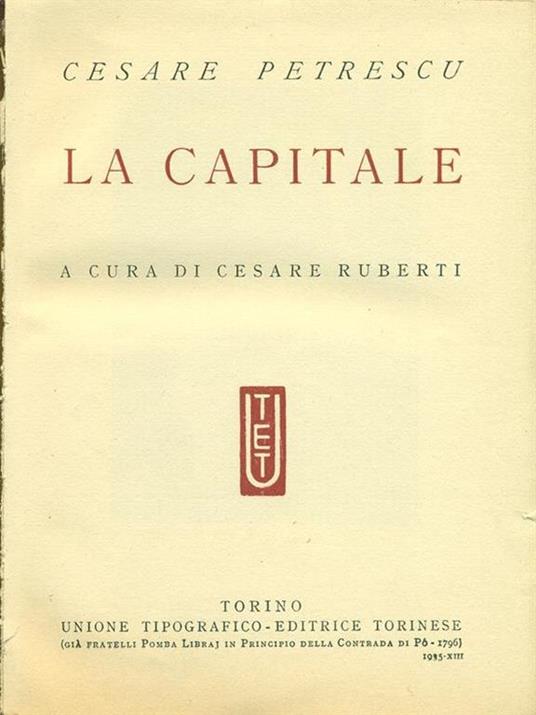 La capitale - Cesare Petrescu - copertina