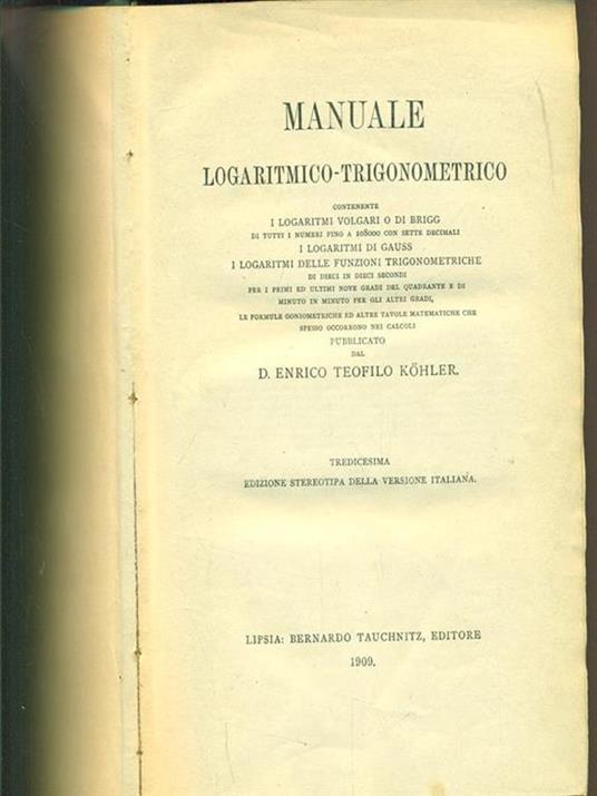 Manuale logaritmico -trigonometrico - copertina