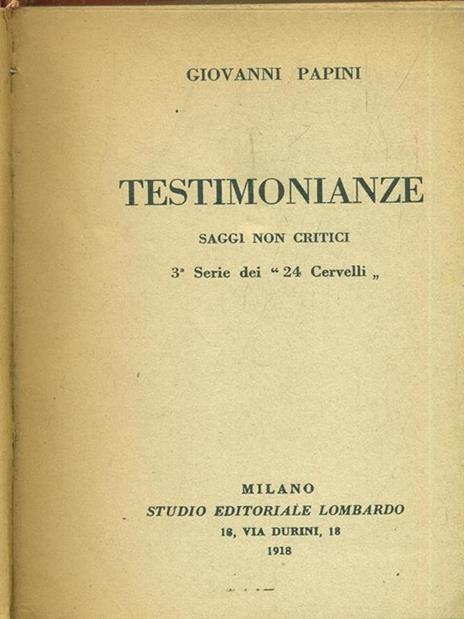 Testimonianze - Giovanni Papini - copertina