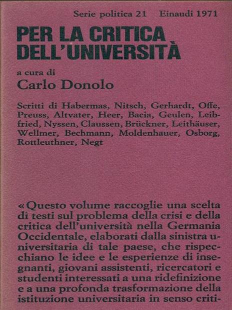 Per la critica dell'università - Carlo Donolo - copertina