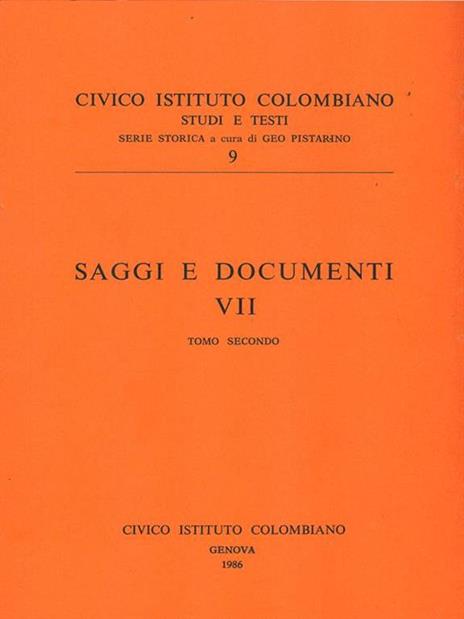 Saggi e documenti VII Tomo secondo - copertina