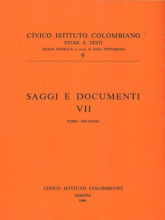 Saggi e documenti VII Tomo secondo - copertina