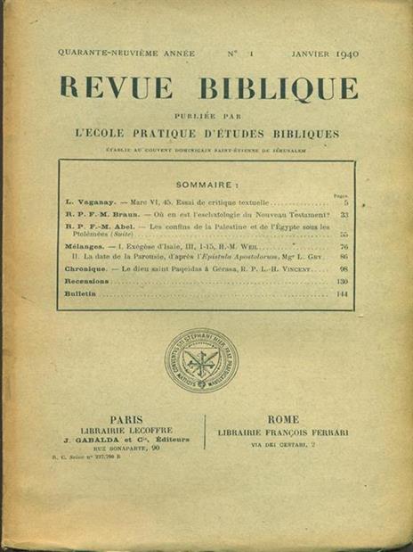 Revue biblioque n. 1 Janvier 1940 - copertina