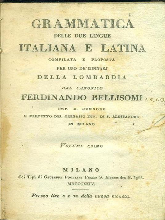 Grammatica delle due lingue Italiana eLatina. Vol. 1 - copertina
