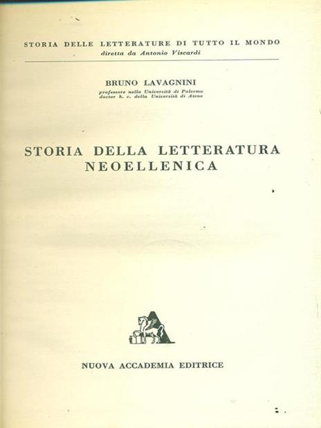 Storia della letteratura neoellenica - Bruno Lavagnini - copertina