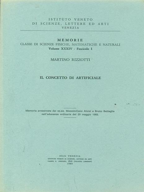 Il concetto di artificiale - Martino Rizzotti - copertina