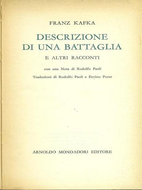 Descrizione di una battaglia - Franz Kafka - copertina