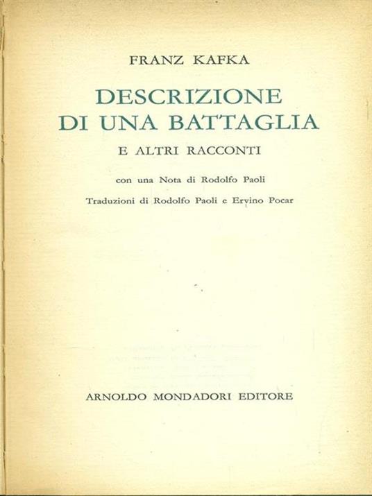 Descrizione di una battaglia - Franz Kafka - copertina