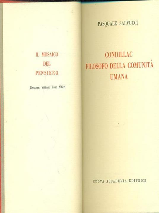 Condillac filosofo della comunità umana - Pasquale Salvucci - copertina