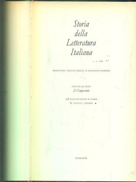 Storia della letteratura italiana IV. Il Cinquecento - copertina