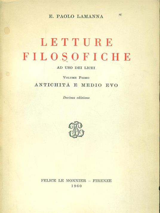 Letture filosofiche volume primo - copertina