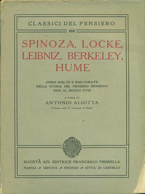 Spinoza, Locke, Leibniz, Berkeley, Hume - Antonio Aliotta - copertina
