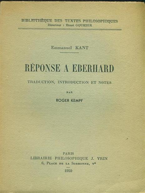 Reponse a eberhard - Immanuel Kant - copertina