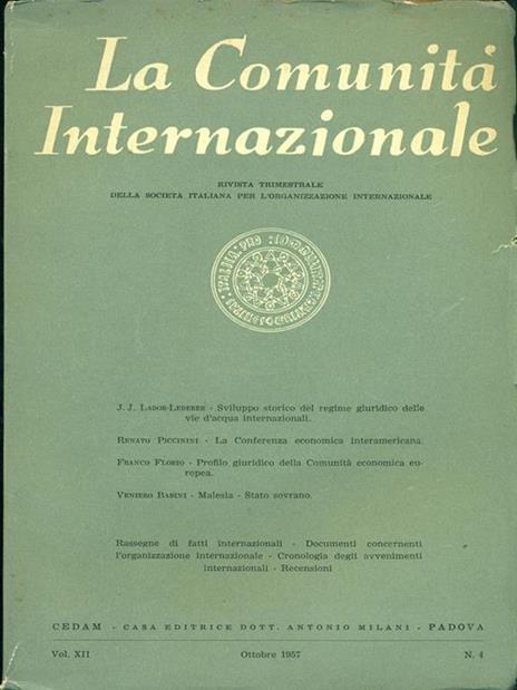 La comunità internazionale n. 4. Ottobre 1957 - copertina