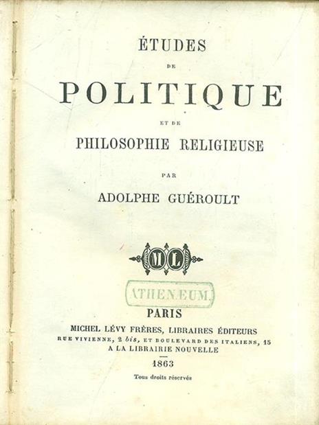 Études de politique et de philosophie religieuse - copertina