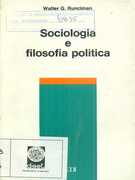 Sociologia e filosofia politica - Walter G. Runciman - copertina