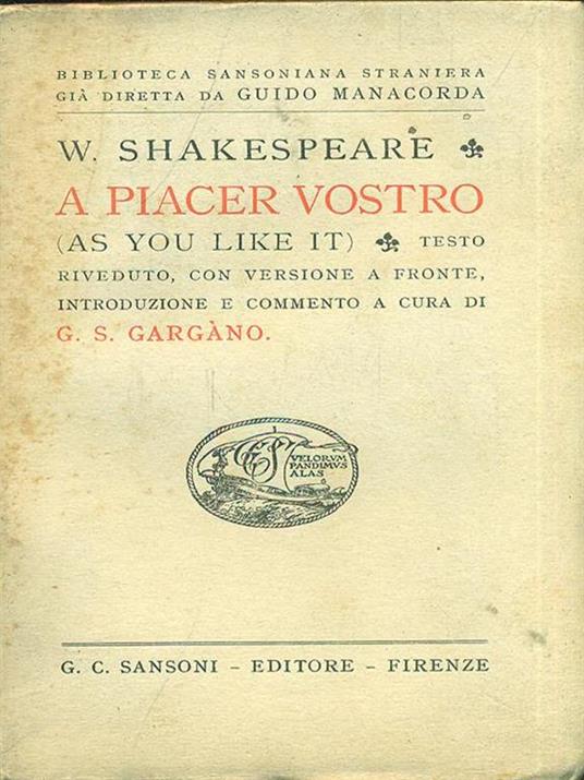 A piacere vostro - William Shakespeare - copertina