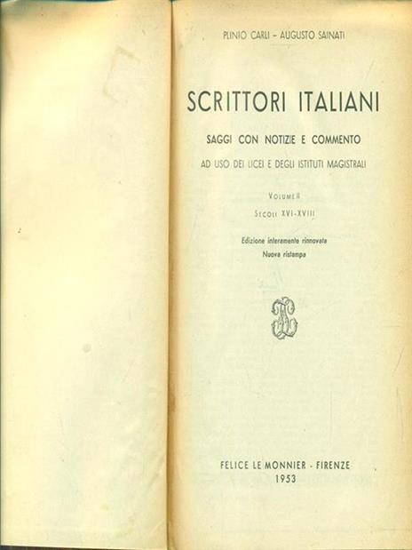 Scrittori italiani. Vol. II - Gian Rinaldo Carli,Augusto Sainati - copertina